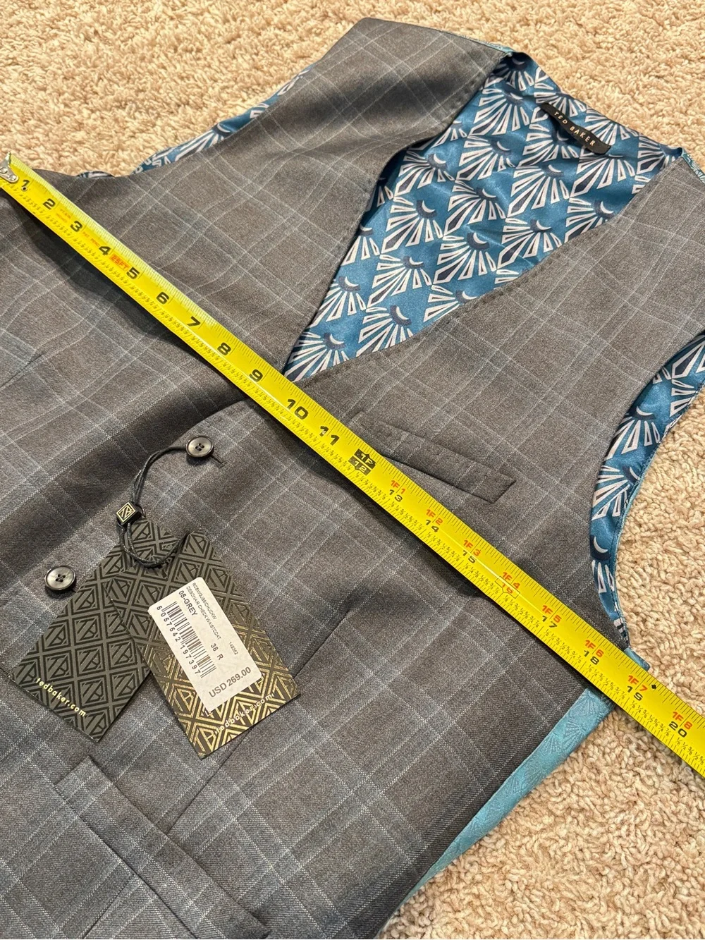 NWT Ted Baker Men's Waistcoats vests Plaid Dress Vest Size 38R